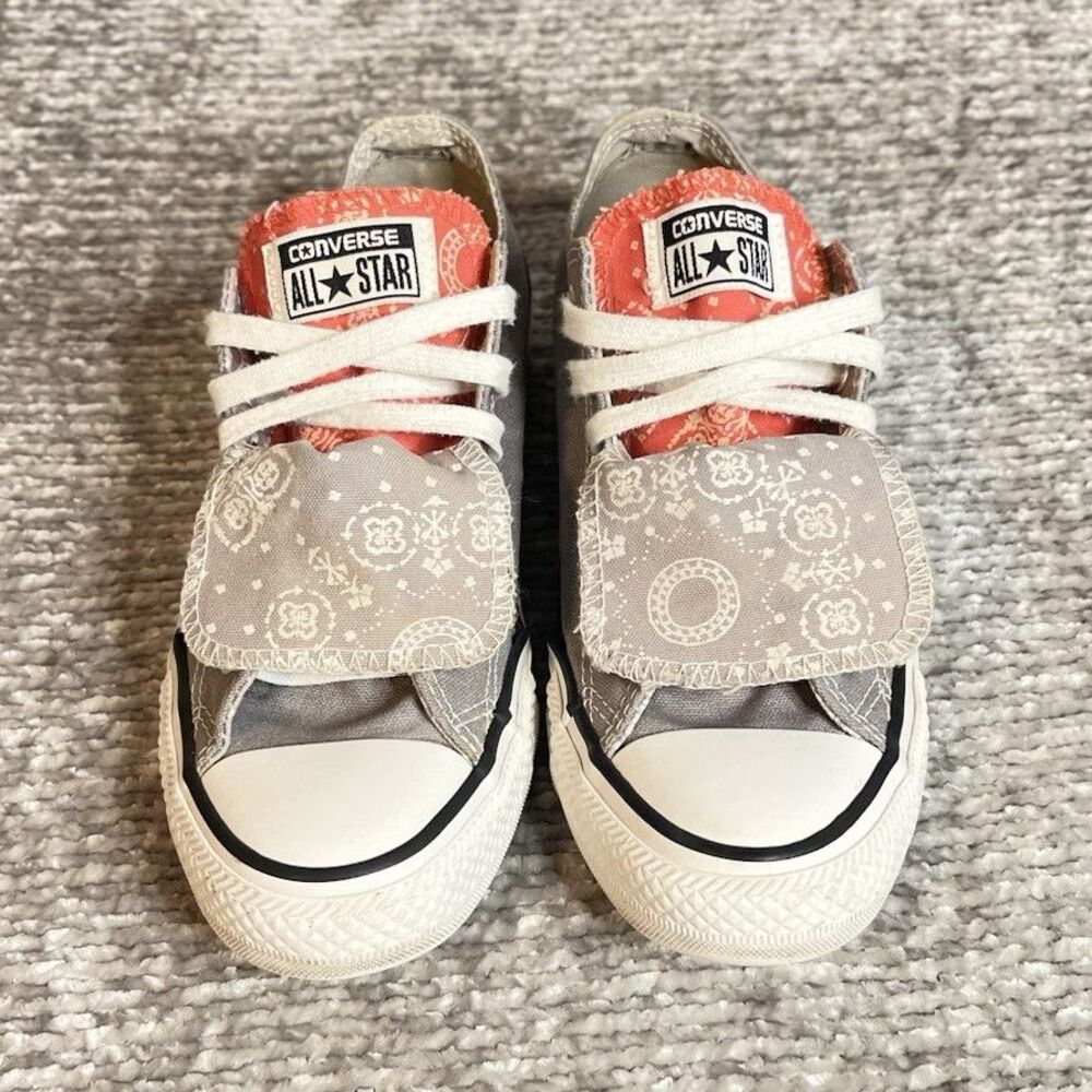 Converse Chuck Taylor All Star Double Tongue Low Top Gray Red Paisley Size 7